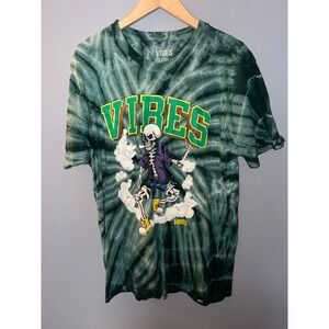 Vibes Papers Mens Skeleton Smoking Tie Dye Graphic T-Shirt Green Large‎